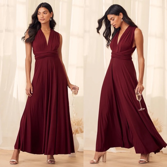 Lulus Dresses & Skirts - Lulus Convertible Maxi Dress Bugundy Tricks of Trade Size XS Bridesmaid Boho NWT